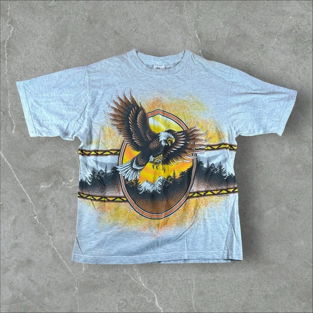 Vintage Sunrise Sportswear Shirt Mens Xl Grey Eagle Aop Wrap Around Nature 90s